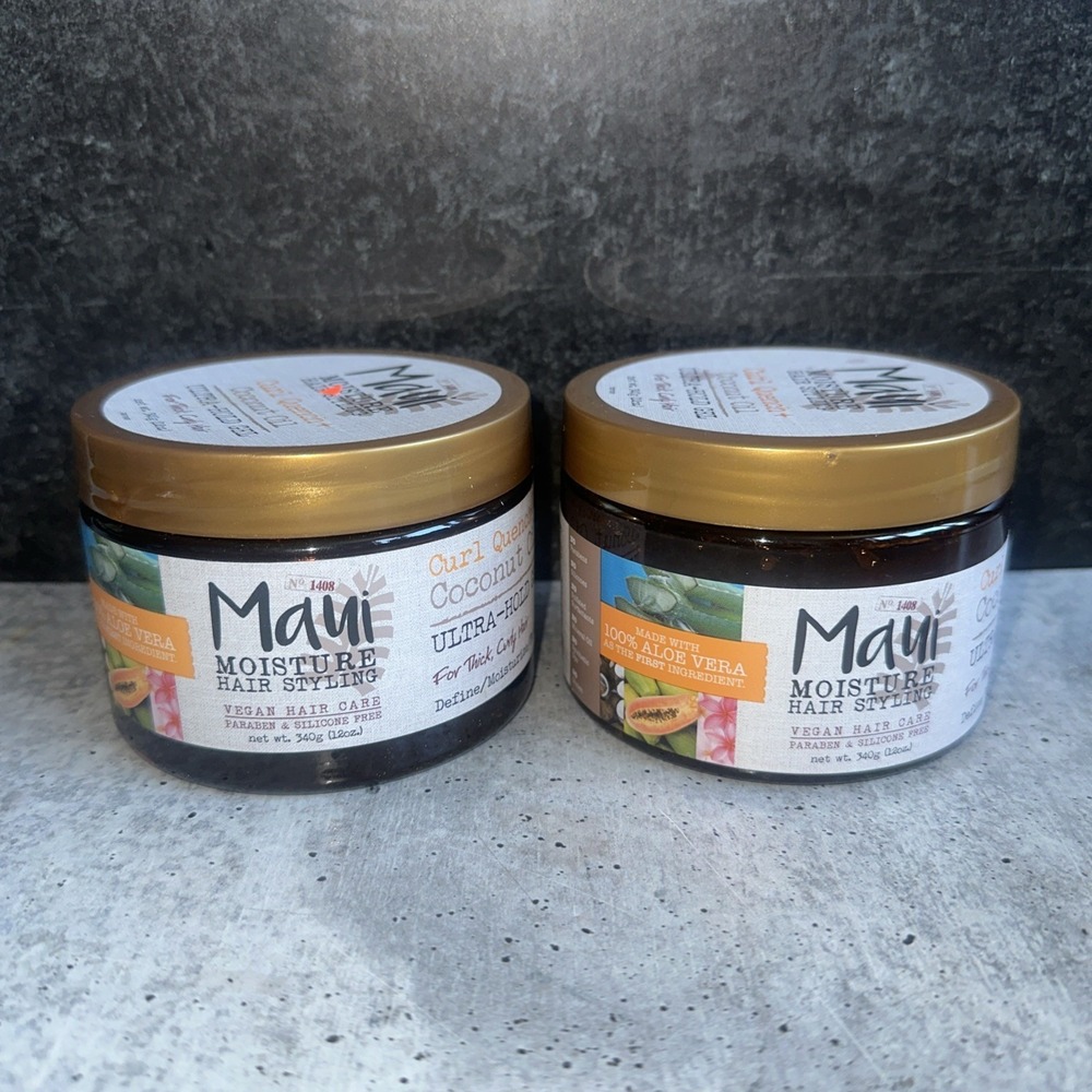 2 Lot Maui Moisture Hair Styling Curl Quench + Coconut Oil Ultra Hold Gel 12 oz
